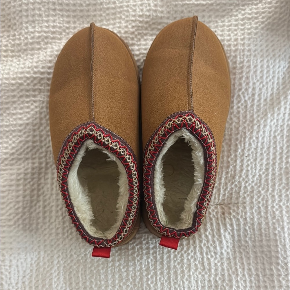 Cozy Brown Slippers with Red Trim